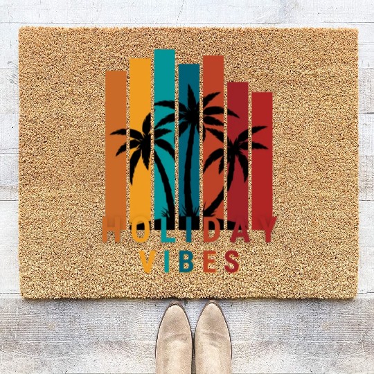 Holiday vibes - tropical palms trees Vacation time Coir Doormats
