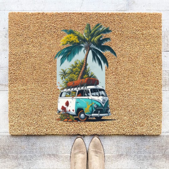 travel car caravan summer coco tree Coir Doormats