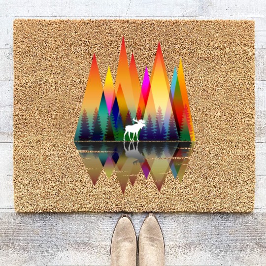 MOUNTAIN RAINBOW MOOSE Coir Doormats