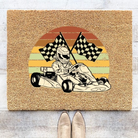 Go Kart Driver Retro Children Go-kart Race Coir Doormats