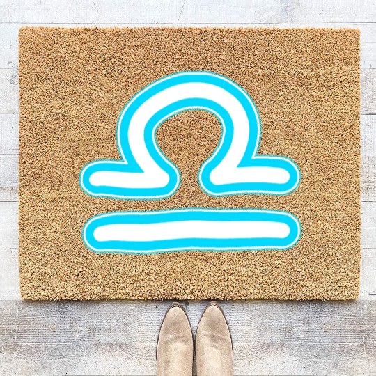 Libra Zodiac Sign Neon Blue Coir Doormats