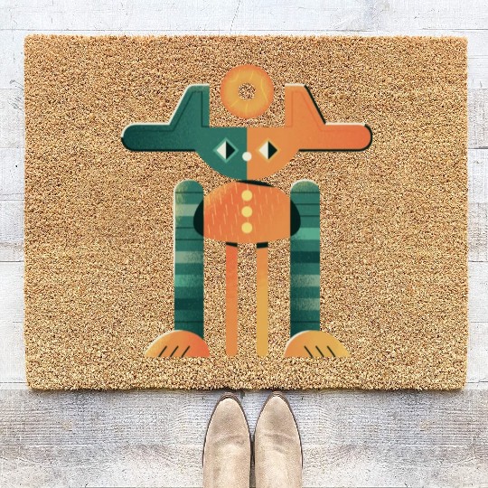 Bicolor Retro Robot Coir Doormats