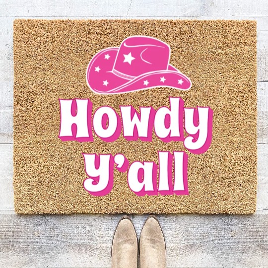 Howdy Y all Pink Cowboy Hat Coir Doormats