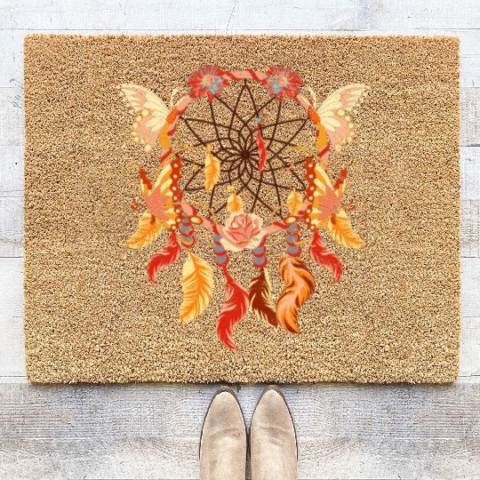 Boho flowers butterfly gift dream catcher Coir Doormats