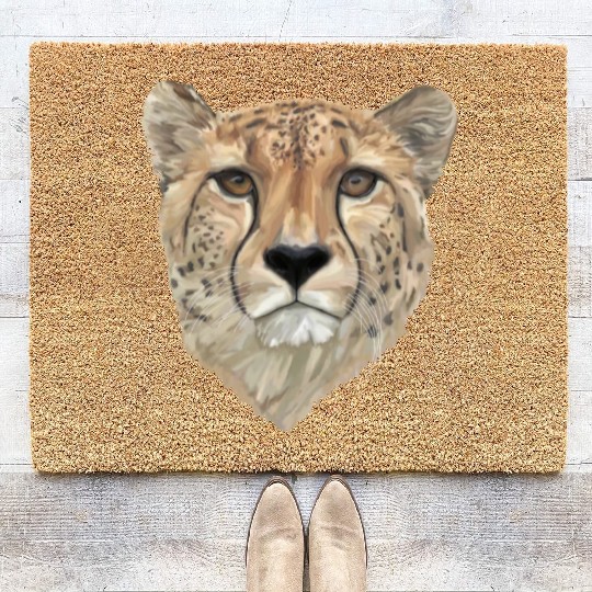 Watercolor Cheetah Portrait Coir Doormats