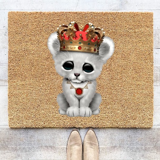 Cute Royal White Lion Wearing Crown Coir Doormats
