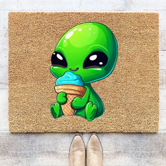 Alien Extraterrestrial Ice Blue Green Coir Doormats
