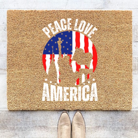"Peace Love America Labor Day Coir Doormats - Celebrate