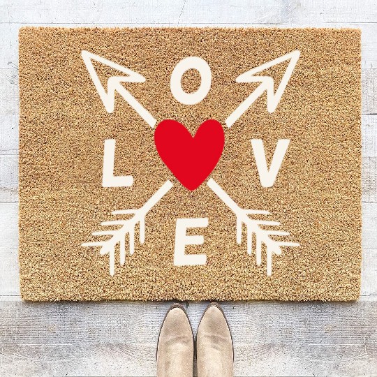 Love With Arrows And Red Heart Coir Doormats