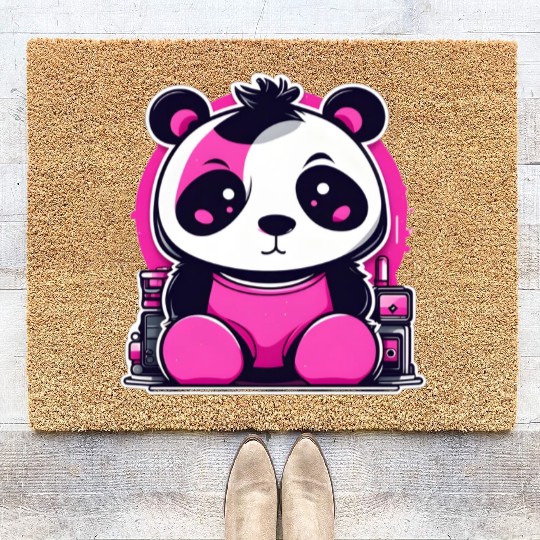 Punk Panda In Pink Coir Doormats