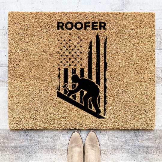 Roofer US Flag - Roofing Worker Roofer Worker Roof Coir Doormats