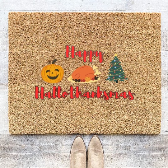 Happy HalloThanksMas Coir Doormats