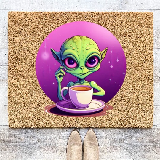 midnight Coffee: The Green Alien Drinker Coir Doormats