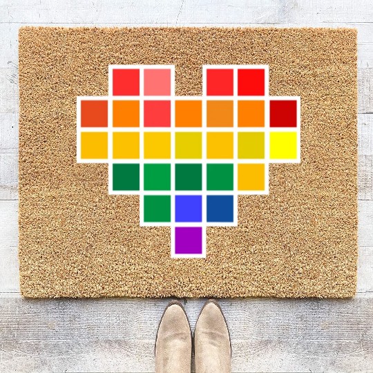 Rainbow Pixel heart Coir Doormats