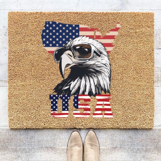 gift idea bald eagle american flag Coir Doormats
