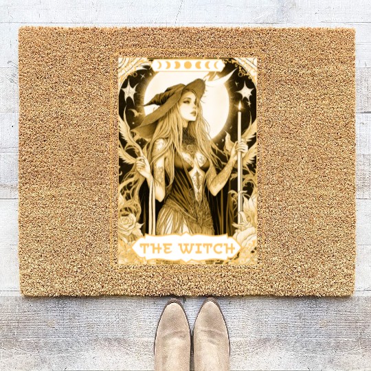 Dark Witch Tarot Card Magic Boho Mystic Celestial Coir Doormats