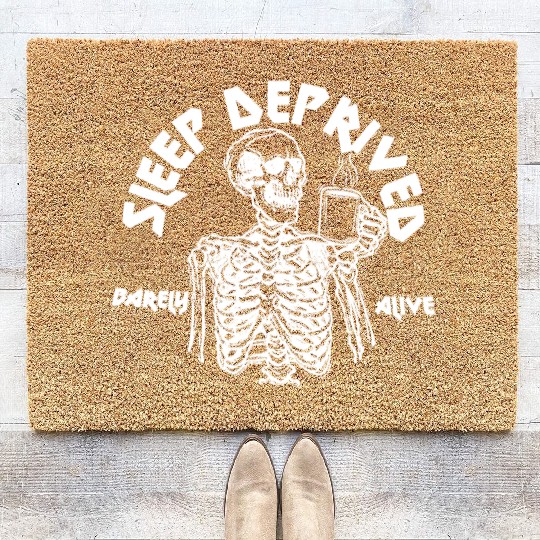 Funny Skeleton Drinking Coffee Coir Doormats
