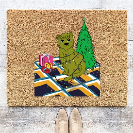 Cat Christmas Light Coir Doormats Funny Cat Lover