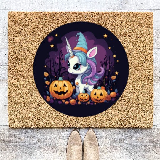 Halloween Unicorn: Midnight Sunset & Witch's Hat Coir Doormats