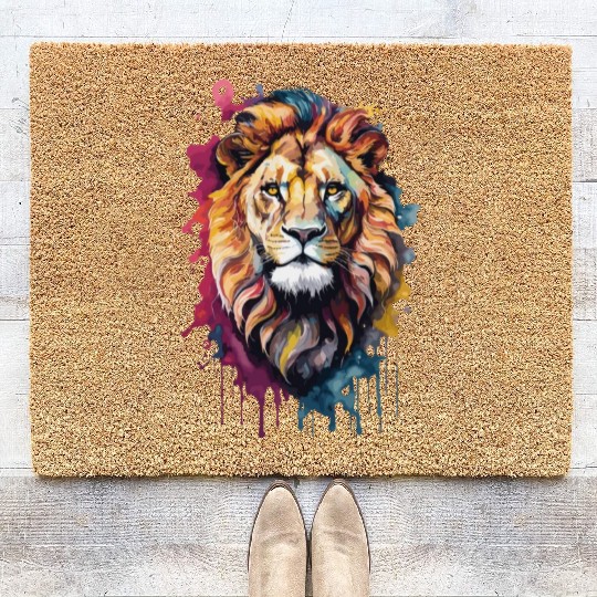 watercolor lion Coir Doormats