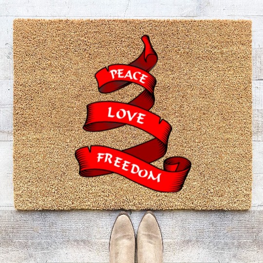 Peace love freedom red Coir Doormats