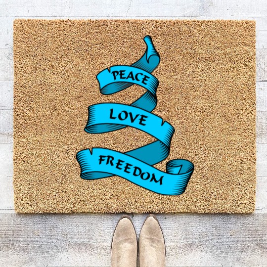 Peace love freedom blue Coir Doormats