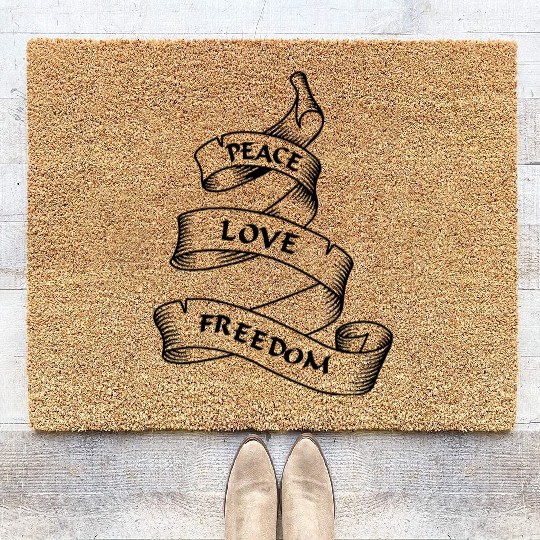 Peace love freedom blue pennant or banner Coir Doormats
