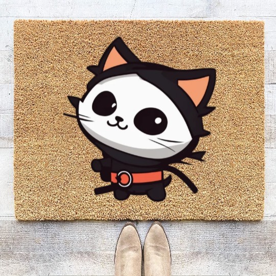 Black Cat Superhero Cartoon Design Coir Doormats