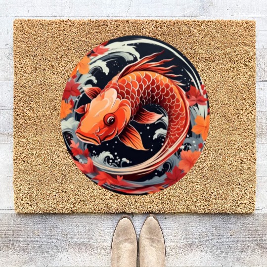 Autumnal Koi Fish at Sunset Coir Doormats