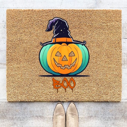 Creepy Halloween Wizard Pumpkin Coir Doormats