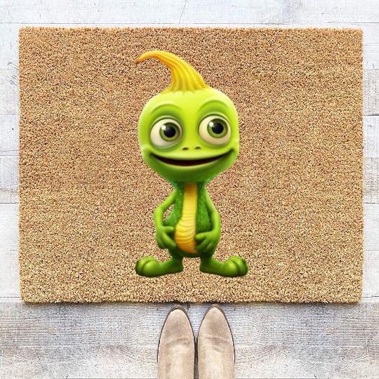Green Alien & Pumpkin: Unexpected Encounter Coir Doormats