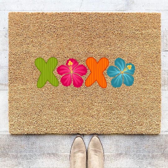 Xoxo Kiss Hibiscus Flowers Text Coir Doormats