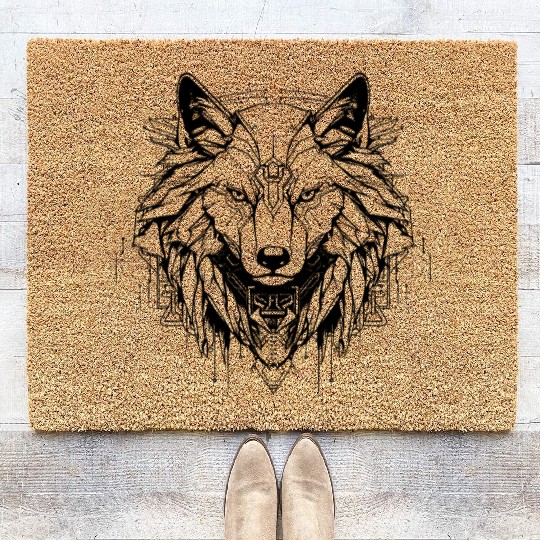 Cyber Sigilism Wolf Tattoo Design Coir Doormats