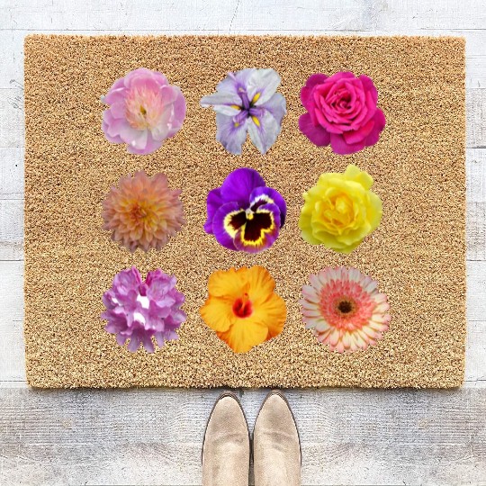 Colorful spring flowers pattern Coir Doormats