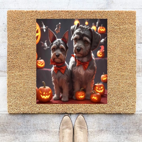 Schnauzer Hallooween Spooktacular Coir Doormats