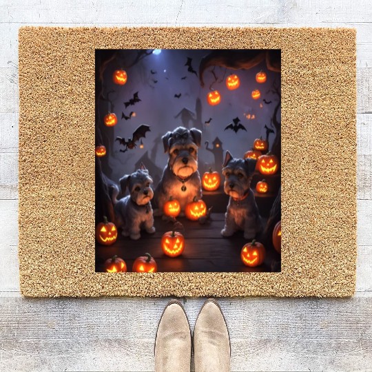 Schnauzer Hallooween Spooktacular Coir Doormats