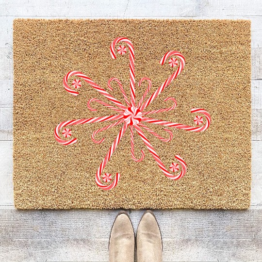 Peppermint Candy Cane Snowflake Coir Doormats