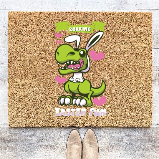 Easter T-rex Dinosaur Easter Funny T-rex Easter Coir Doormats