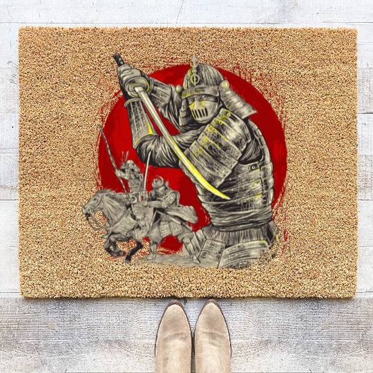 Samurai Silhouette: Duel Under the Crimson Moon Coir Doormats