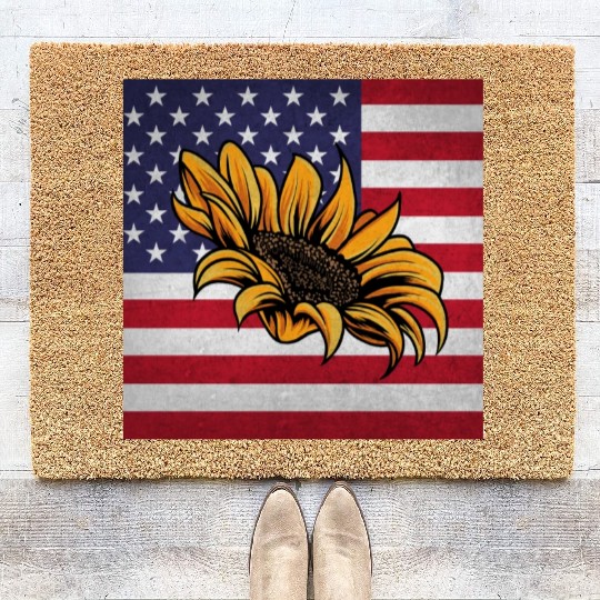 Sunflower Gardening Us Flag Coir Doormats