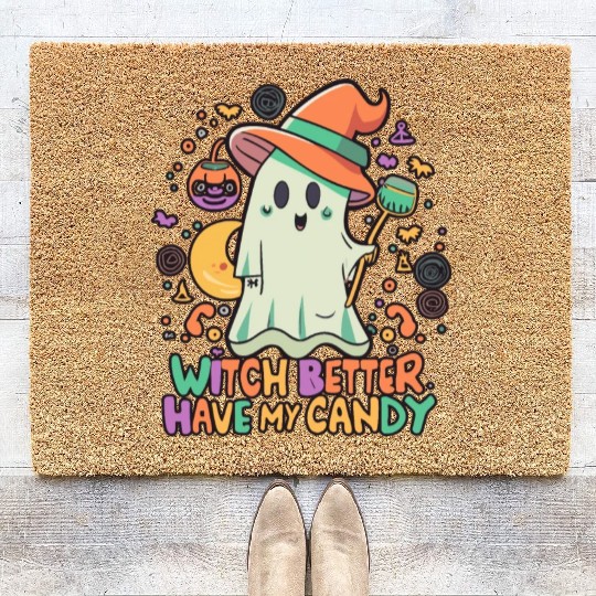 Cute Kawaii Ghost Design – Witch better Have Candy Coir Doormats