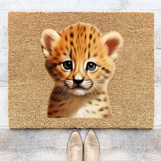 Baby cheetah portrait Coir Doormats