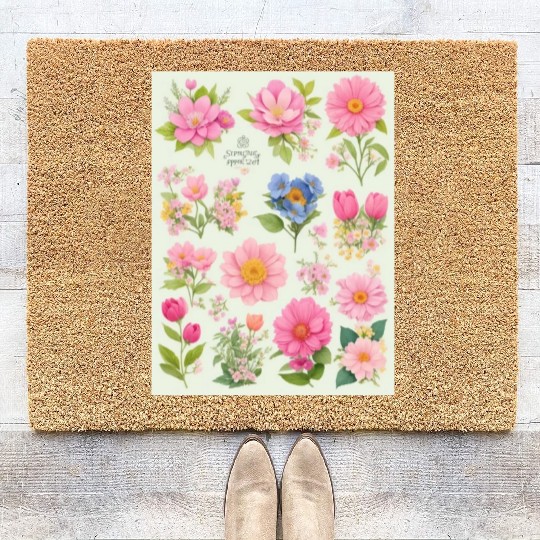 Tangerine and Coral Spring Flowers Coir Doormats