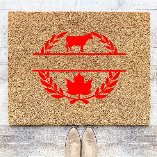 Canada maple leaf cow laurel wreath Coir Doormats