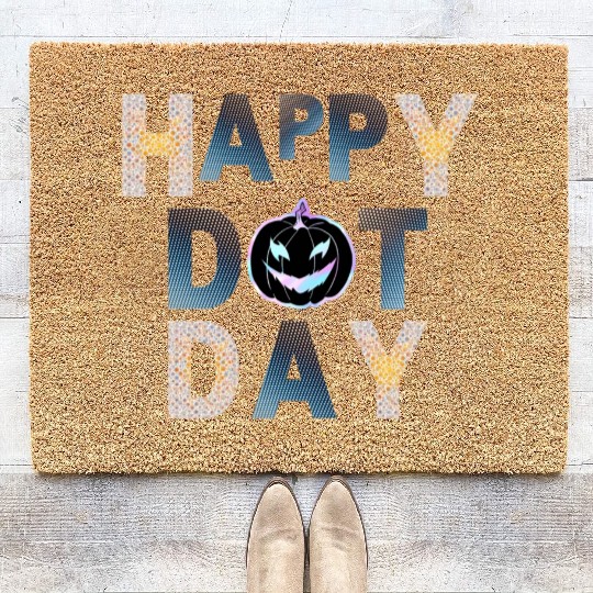 Happy dot day pumpkin polka dot Coir Doormats