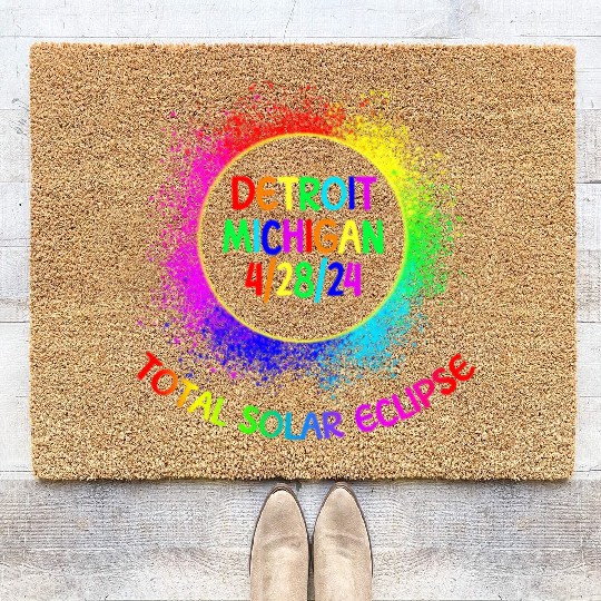 Total Solar Eclipse Detroit Michigan 4/28/24 Kids Coir Doormats