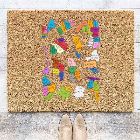 50 Cute US States Sticker Pack Coir Doormats