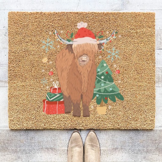 Scottish Highland Cow Christmas Costume Coir Doormats