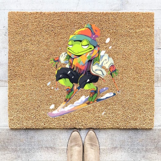 Frog Skiing Skier Ski Winter Snow Coir Doormats