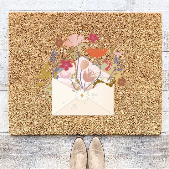 floral envelope with flowers and seal Coir Doormats